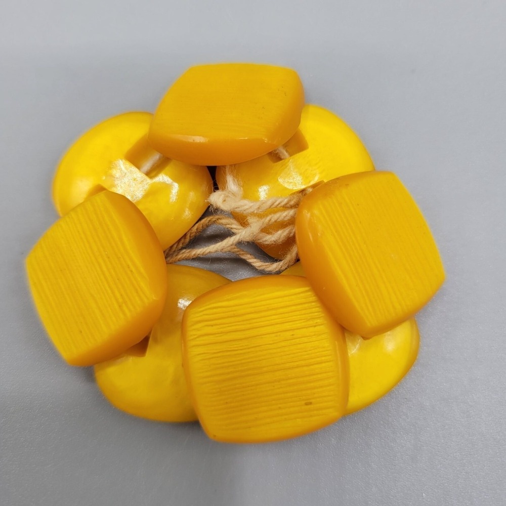 Vintage Yellow Square & Round Celluloid Buttons Set Of 8